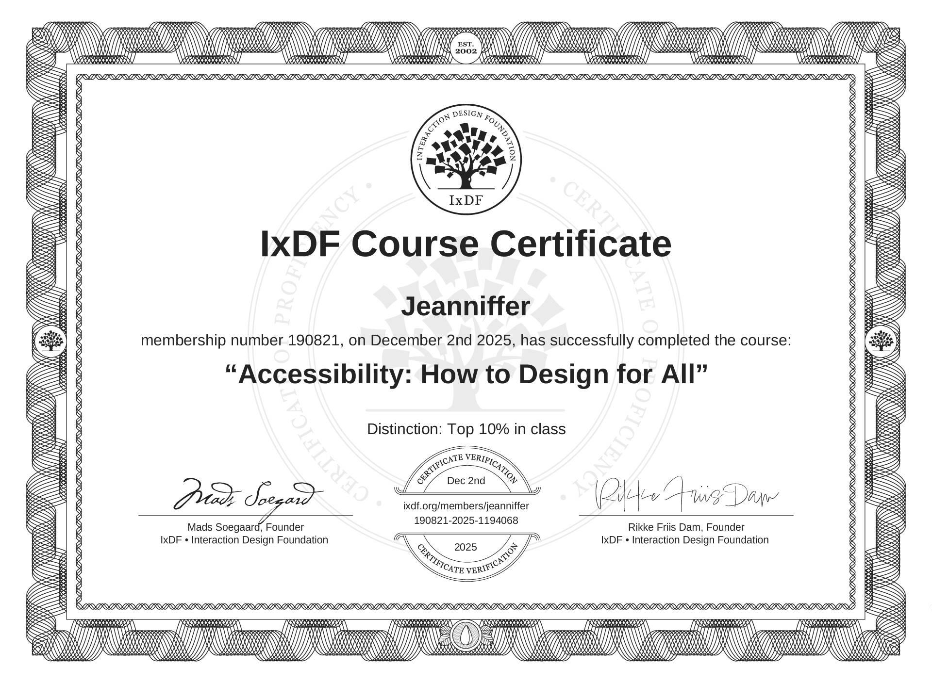 Accessibility: How to Design for All certificate